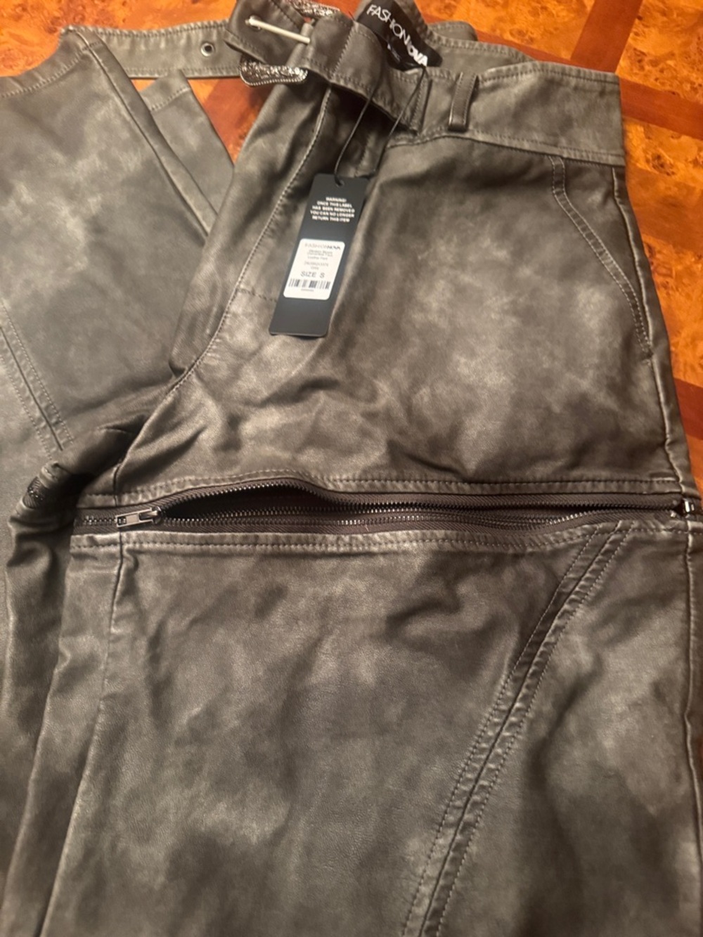 Fashion Nova Olive Green Faux Leather Moto Pants - Picture 3 of 7